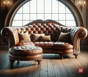 кожанные полукруглые диван и пуфик