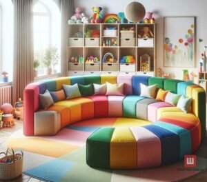 разноцветный круглый диван в детский центр