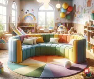 разноцветная мягкая мебель крулой формы