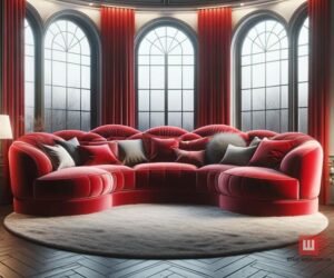 красная мягкая мебель радиусной формы