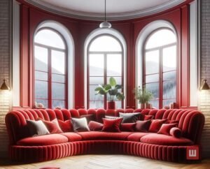 красный классический кргулый диван на заказ